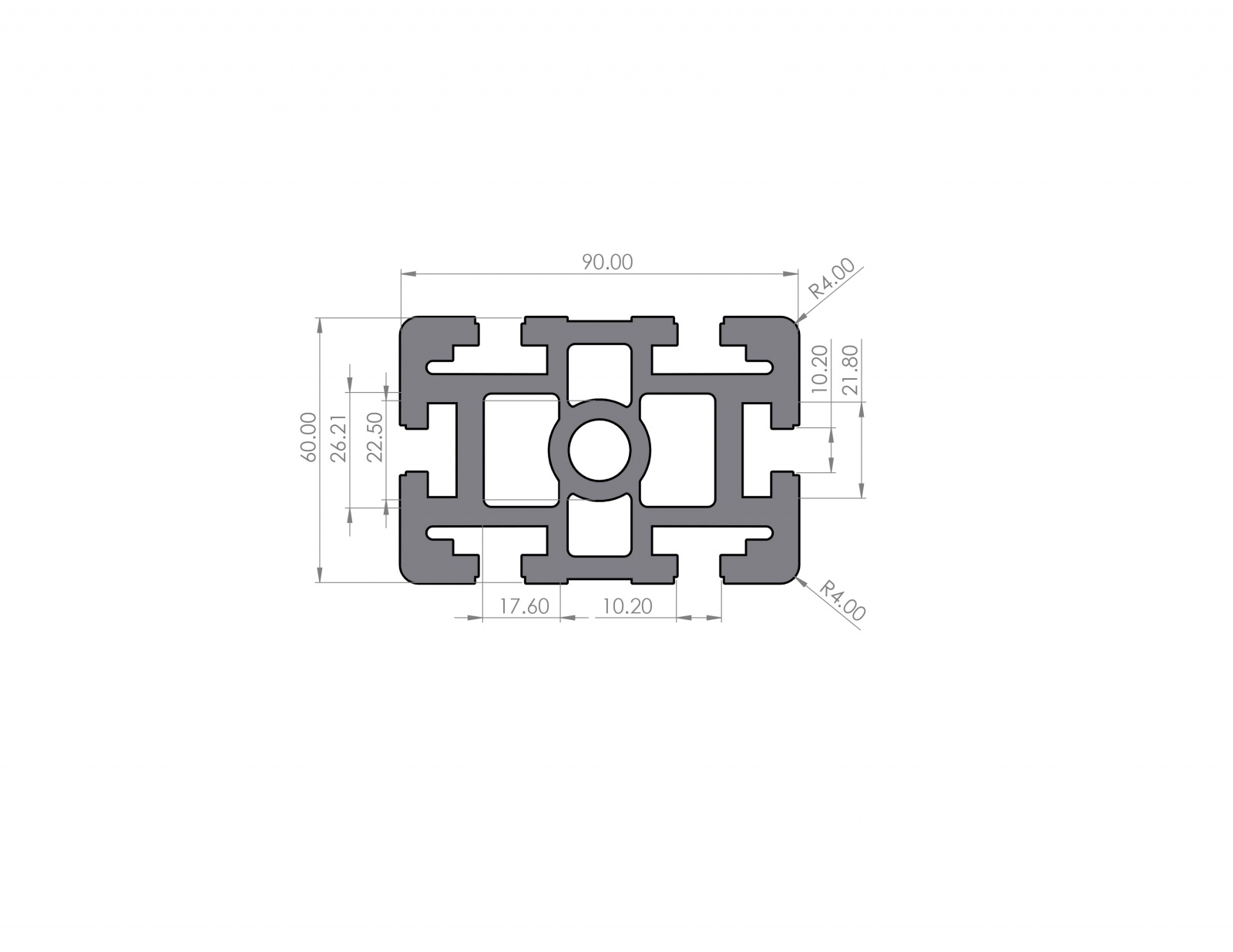 Aluminiumprofil 60x90 Nut 10 B-Typ